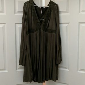 Olive lace up gauze A-line dress